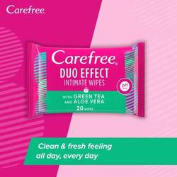 Carefree Daily Intimate Wipes Duo Effect with Green Tea & Aloevera, 20 Wipes