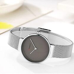 Curren Analog Quartz Simple Fashion Watch for Women with Stainless Steel Mesh Band, Water Resistant, Silver