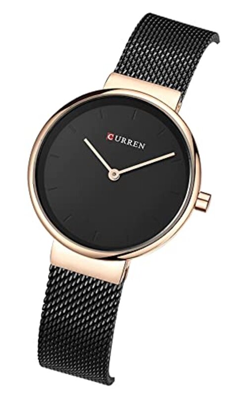 Curren Analog Quartz Simple Fashion Watch for Women with Stainless Steel Mesh Band, Water Resistant, Black