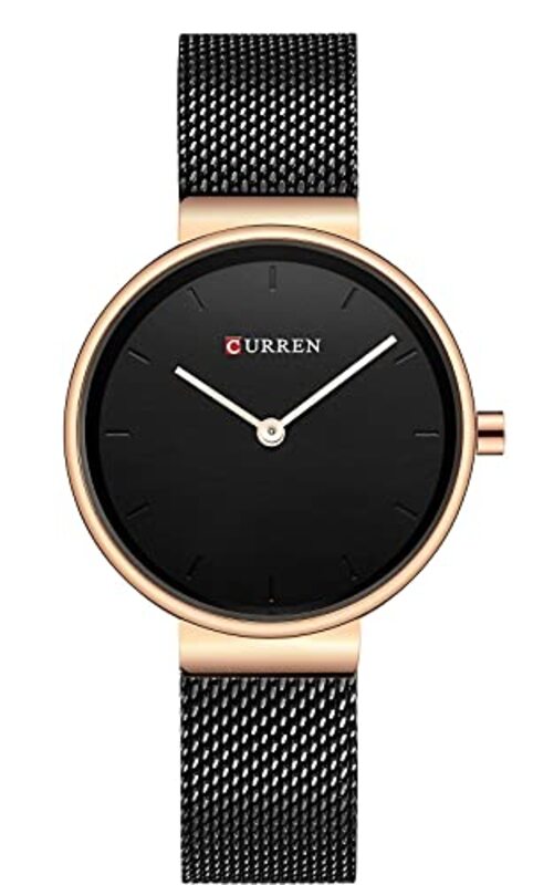 Curren Analog Quartz Simple Fashion Watch for Women with Stainless Steel Mesh Band, Water Resistant, Black