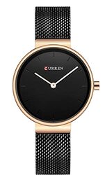 Curren Analog Quartz Simple Fashion Watch for Women with Stainless Steel Mesh Band, Water Resistant, Black