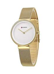 Curren 9016 Analog Watch for Women with Stainless Steel Band, Water Resistant, Gold-White