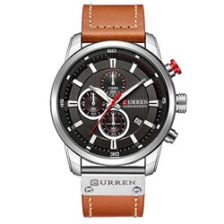 Curren Analog Quartz Military Watch for Men with Leather Band, Water Resistant and Chronograph, Brown/Black