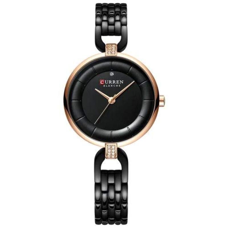 

Curren 9052 Analog Watch for Women with Stainless Steel Band, Water Resistant, Black/Gold-Black