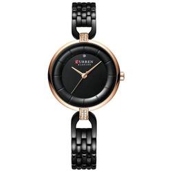 Curren 9052 Analog Watch for Women with Stainless Steel Band, Water Resistant, Black/Gold-Black