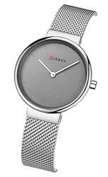 Curren Analog Quartz Simple Fashion Watch for Women with Stainless Steel Mesh Band, Water Resistant, Silver