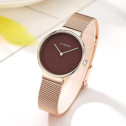 Curren Analog Watch for Women with Stainless Steel Band, Rose Gold-Red