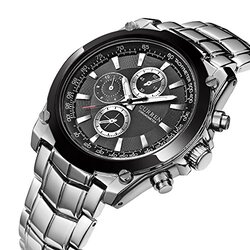 Curren 8025 Analog Watch for Men with Metal Band, Silver-Black