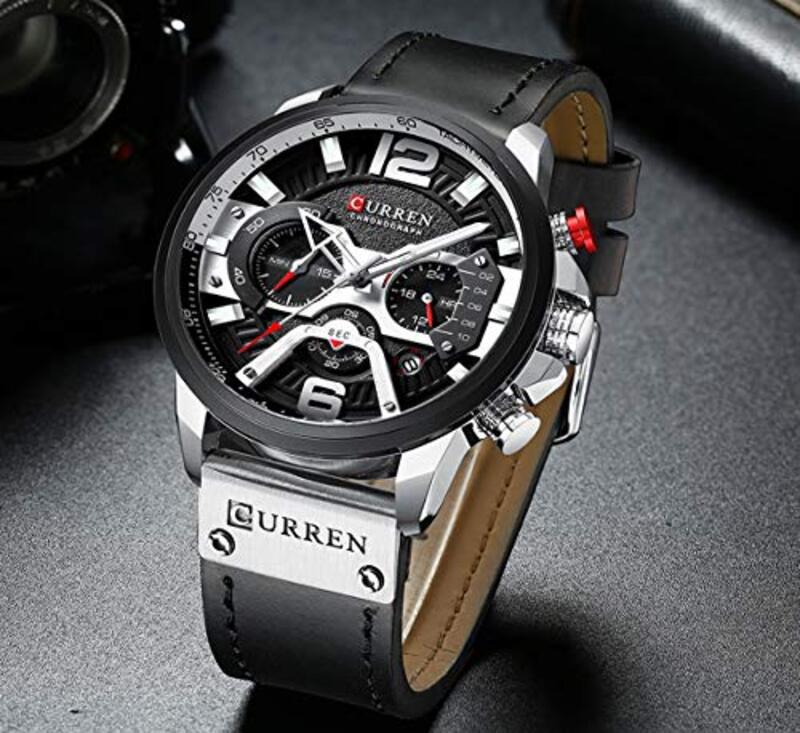 Curren Analog Watch for Men with Leather Band, Black