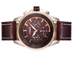 Curren 8187 Analog Watch for Men with Leather Band, Brown