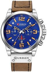 Curren Analog Quartz Multifunction Watch for Men with Leather Band, Water Resistant and Chronograph, Brown/Blue