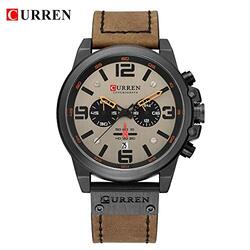 Curren Analog Watch for Men with Leather Band, Water Resistance, Brown