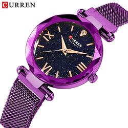 Curren 9063 Analog Watch for Women with Leather Band, Water Resistant, Purple