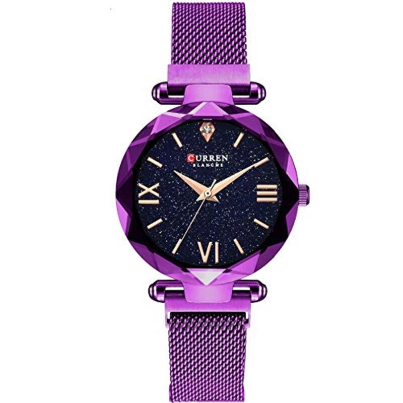 Curren 9063 Analog Watch for Women with Leather Band, Water Resistant, Purple