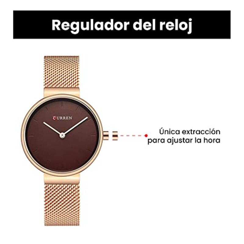 Curren Analog Watch for Women with Stainless Steel Band, Rose Gold-Red