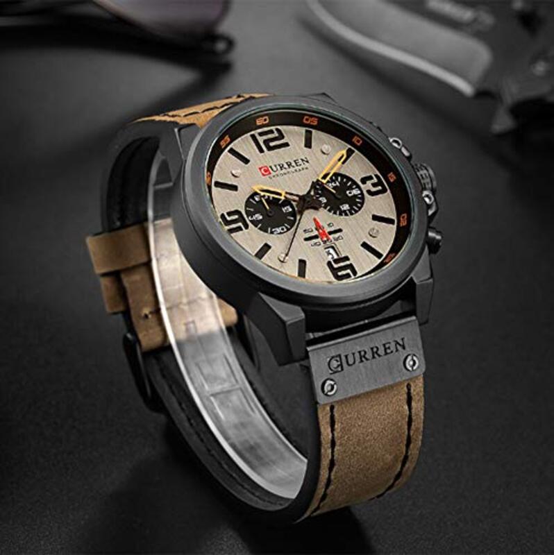 Curren Analog Watch for Men with Leather Band, Water Resistance, Brown