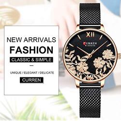 Curren Anself 9065 Analog Watch for Women with Stainless Steel Band, Water Resistant, Rose Gold/Black