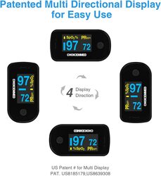 ChoiceMMed Blood Oxygen Saturation Monitor with Color OLED Screen Display and Included Batteries, O2 Saturation Monitor, Black/White