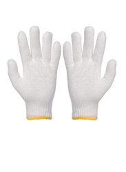 Bleached Cotton Knitted Gloves, White/Yellow, 24 Pieces