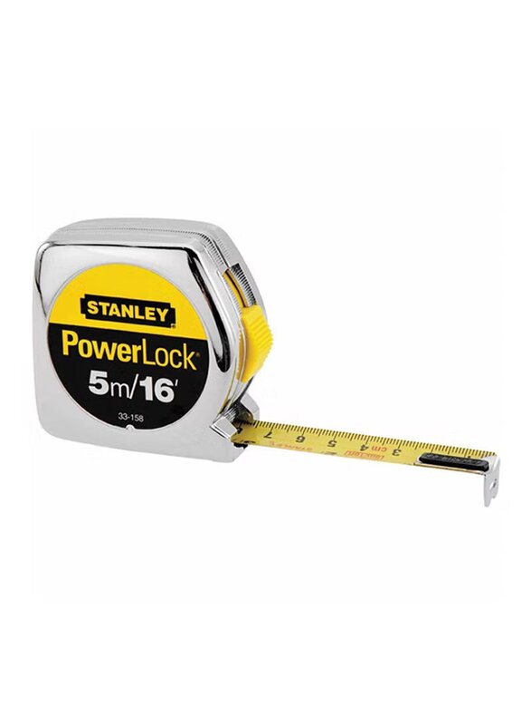 Stanley Power Lock Measuring Tape, 5 Meter, Silver/Yellow