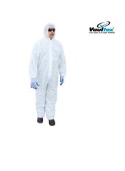 Vaultex 40 Gsm Disposable Coverall Protective Suit with Elasticated Hood, White, 50 Pieces
