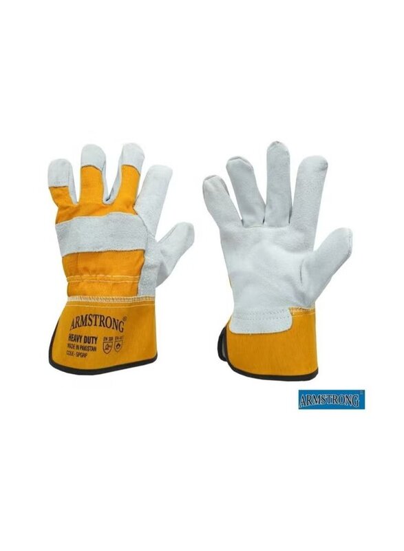 Armstrong Single Palm Leather Gloves, Grey/Yellow, 12 Pairs