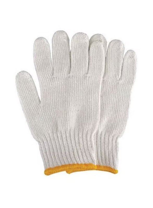 Bleached Cotton Knitted Gloves, White/Yellow, 24 Pieces