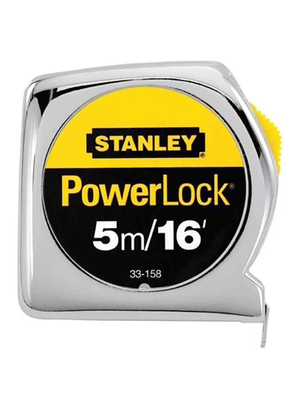 Stanley Power Lock Measuring Tape, 5 Meter, Silver/Yellow