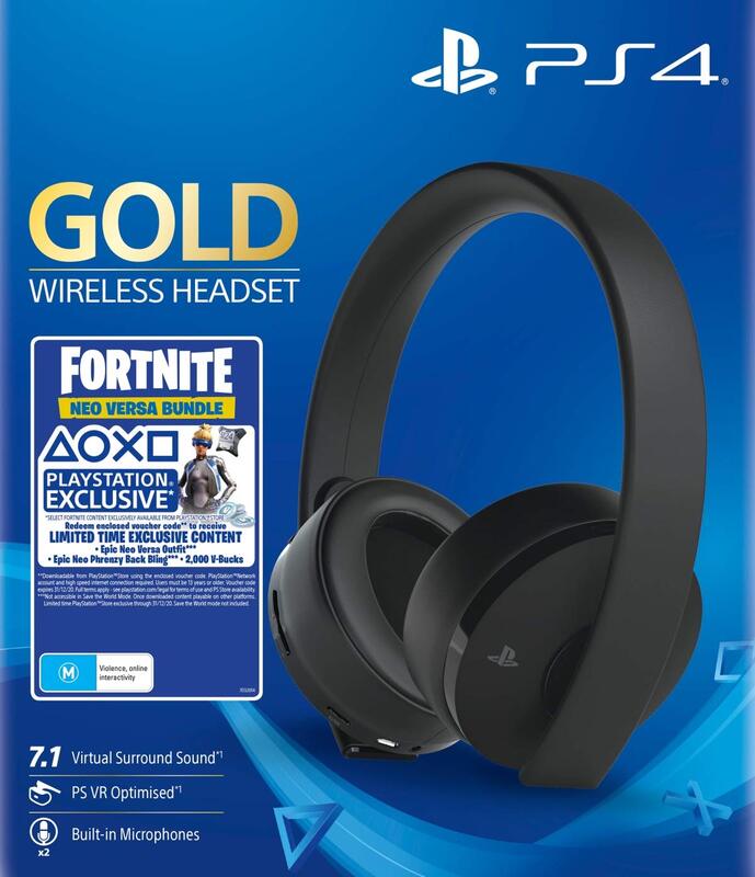PlayStation Gold Fortnite neo Versa Bundle Wireless Headset for PlayStation PS4, Black