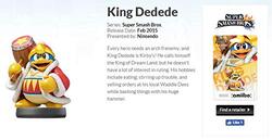 Nintendo Super Smash Bros King Dedede Amiibo for Nintendo WII U/3DS/SWITCH, Multicolour