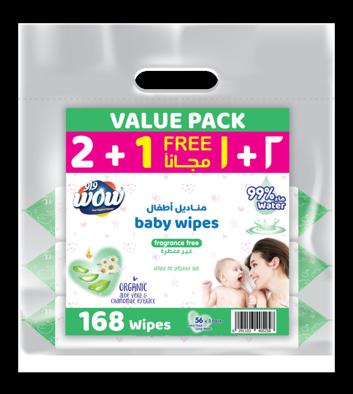 Wow Baby Wet Wipes, Extra & Long 56 X 3 Packs, 168 Sheets