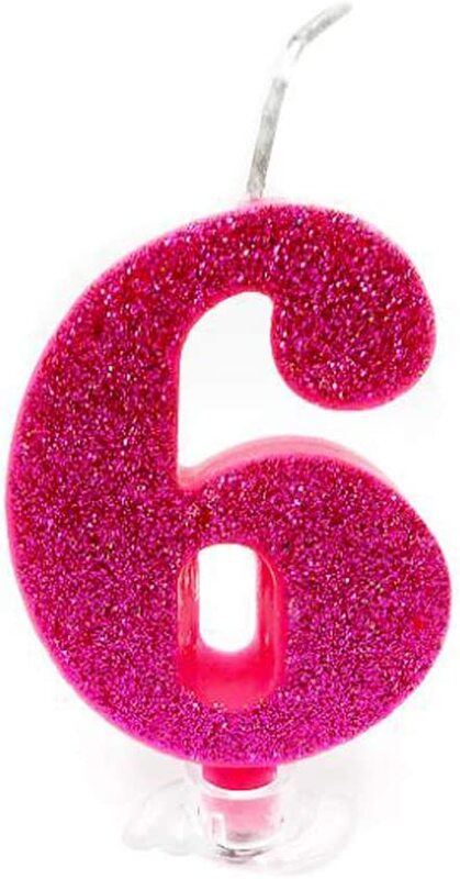 Party Fun Glitter Sparkling 6 Number Candle, Pink