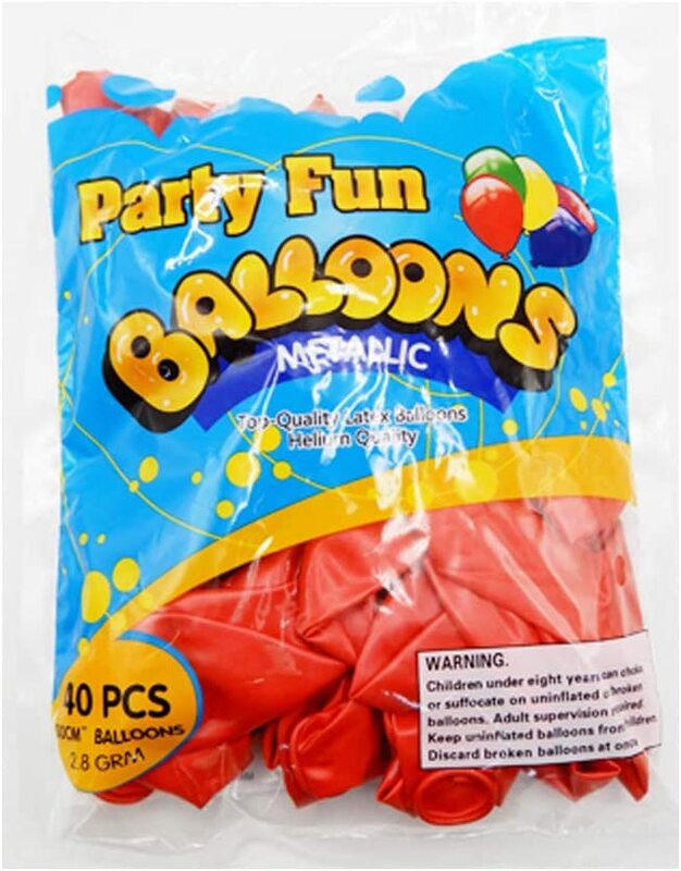 Party Fun 12-inch Balloon, Pack of 40 Units, Metallic Clear Red