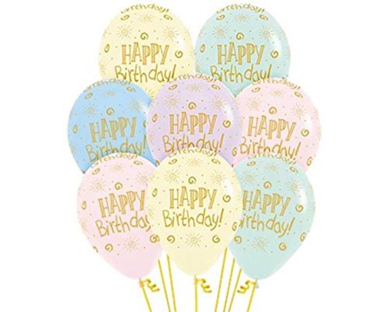 Sempertex 12-inch Happy Birthday Sunshine Printed Latex Round Balloons, 12 Pieces, Pastel Matte Assorted