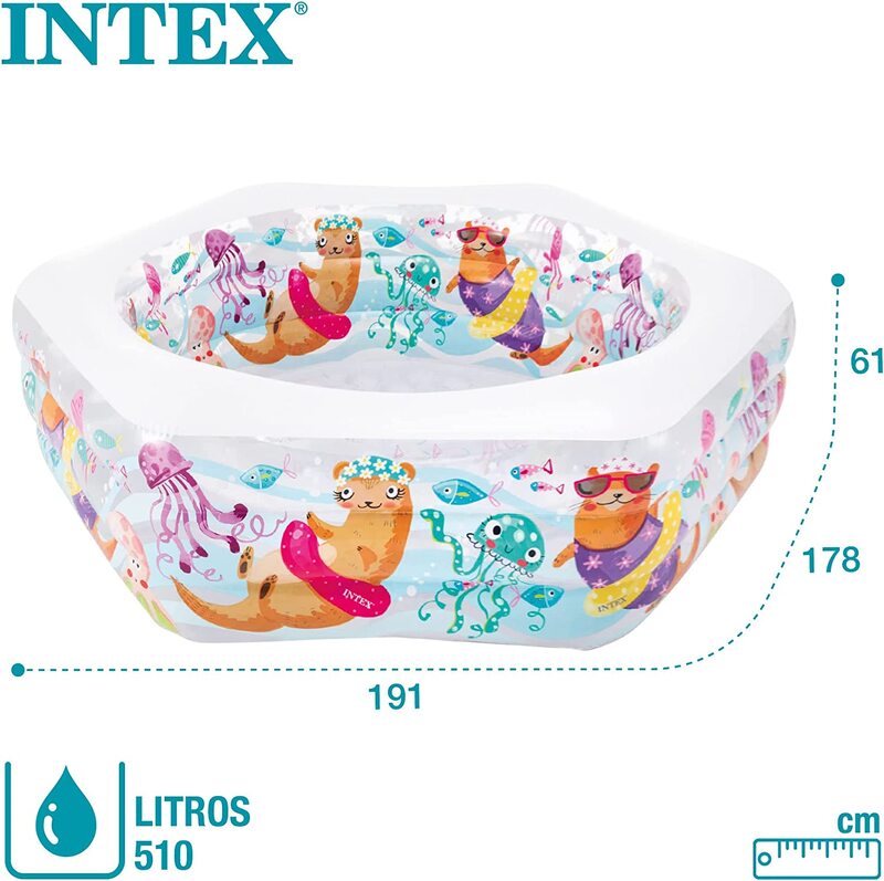 Intex Hexagonal Paddling Pool with Ocean Reef Design, 12-56493NP, Multicolour