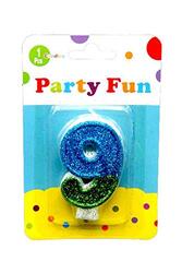 2 Inch Party Fun 9 Number Glitters Candle, Blue