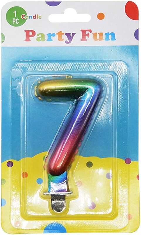 Party Fun Unique 3 Rainbow Metallic 7 Number Candle, Multicolour