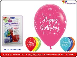 Sempertex 12-inch Happy Birthday Radiant Printed Latex Round Balloons, 12 Pieces, Fashion Assorted