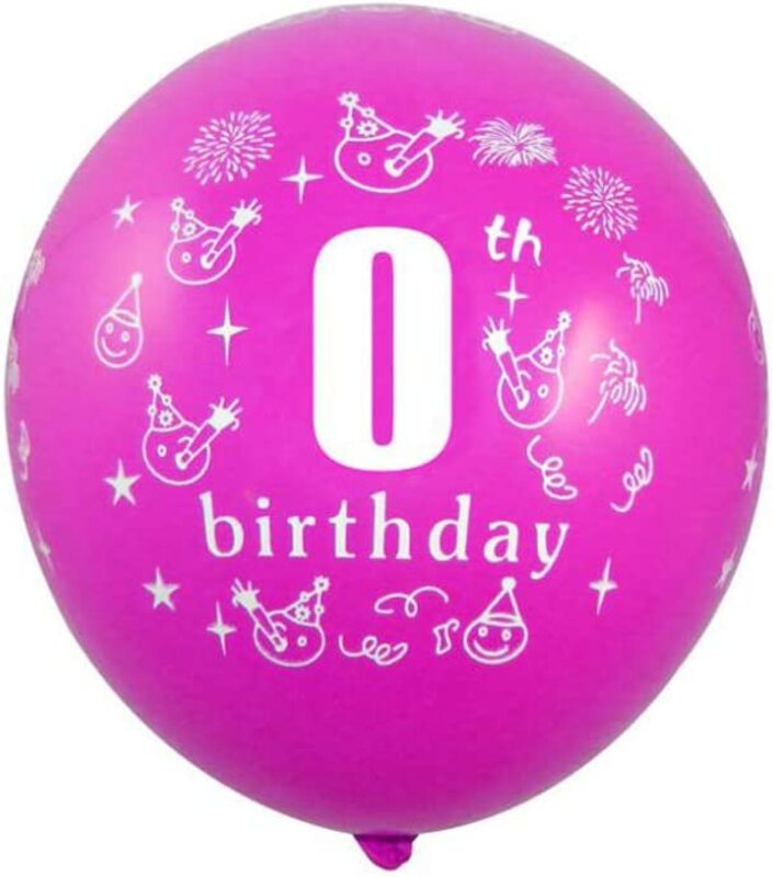 Party Fun Beautiful 12-inch Happy Birthday No.0 Printed Balloons, Pack of 12 Pieces, Assorted Colours