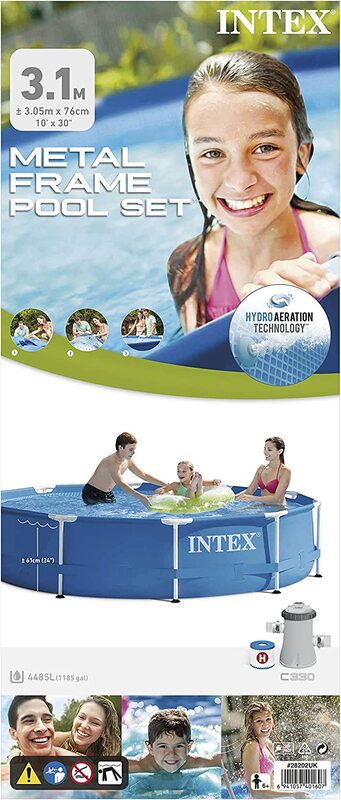 Intex Metal Frame Pool Set with Filter Pump, 28202, Blue