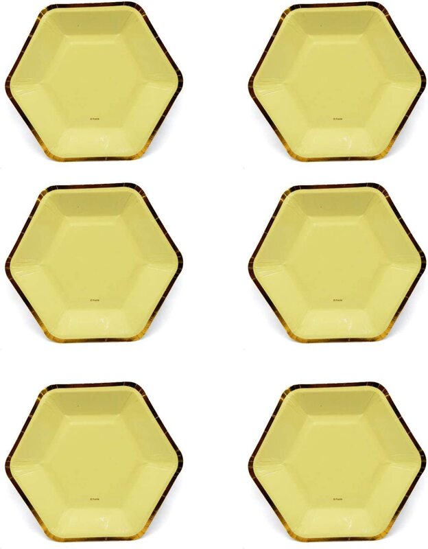 9-inch 6-Piece Hexagonal Party Paper Plate Set, Yellow