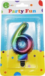 Party Fun Unique 3 Rainbow Metallic 6 Number Candle, Multicolour