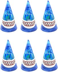 Party Fun Beautiful Happy Birthday Shark Design Paper Hat, 12-Inch, 6 Pieces