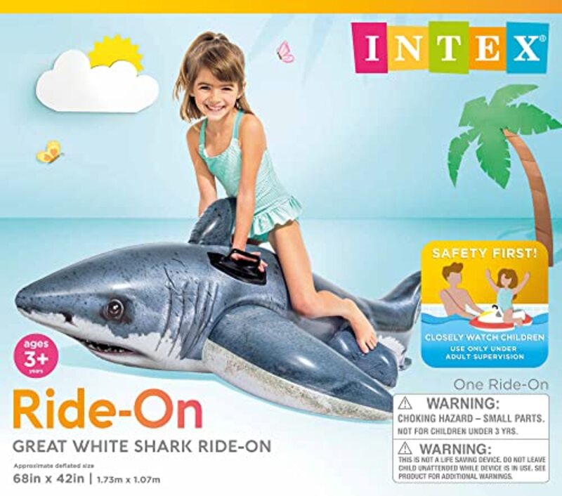 Intex Great White Shark Ride-On 68" X 42" for Ages 3, Grey