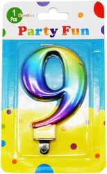 Party Fun Metallic 9 Number Candle, Multicolour