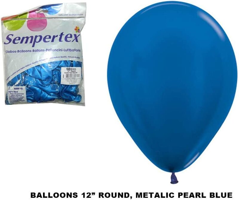 Sempertex 12-Inch Round Latex Balloons, 50 Pieces, Metallic Pearl Blue