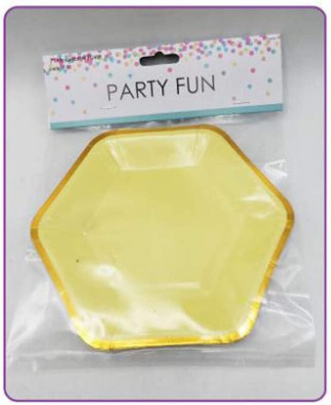9-inch 6-Piece Hexagonal Party Paper Plate Set, Yellow