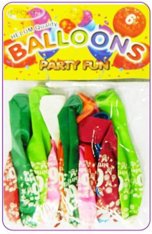 Party Fun 12-inch No. 6 Birthday Balloons, Pack of 12 Pieces, Multicolour