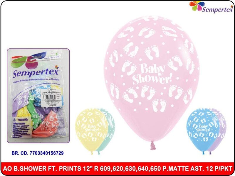 Sempertex 12-Inch Round Baby Shower Footprints Latex Balloons, 12 Pieces, Pastel Matte Assorted