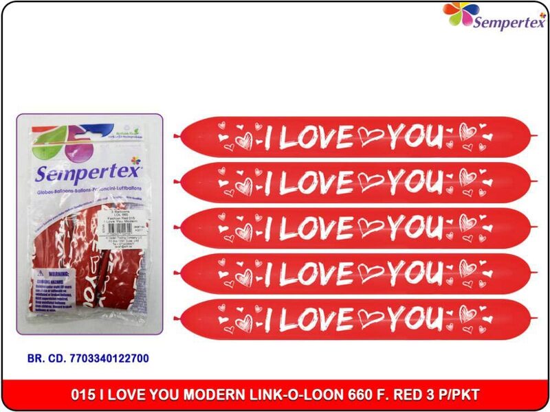 Sempertex 660Q Link O Loon I Love You Latex Balloons, 3 Pieces, Fashion Red